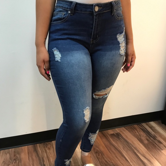 ‼️ Dark Distressed Style Ripped Stretch Jeans - Picture 3 of 8